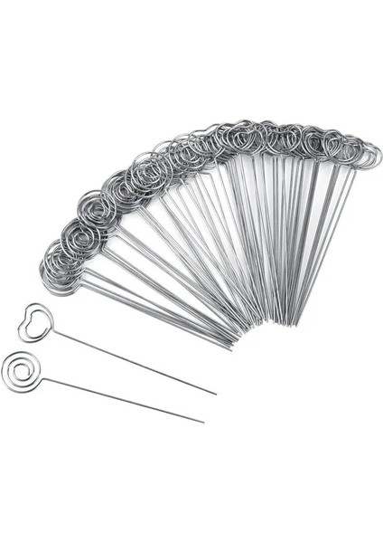 Gümüş Tarzı 60 Parça Metal Teller Not Klipsi Not Kartı Sahipleri Masa Numarası Klip Fotoğraf Düğün Pastası Dekoru Için Standı, Yuvarlak ve Kalp (Yurt Dışından)
