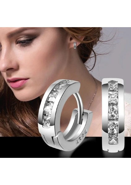925 Ayar Gümüş Zirkon Taşlarla Süslenmiş Halka Küpe (12 MM)