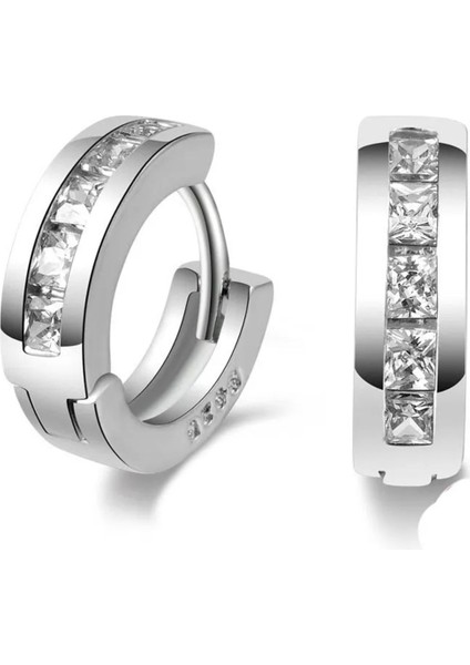 925 Ayar Gümüş Zirkon Taşlarla Süslenmiş Halka Küpe (12 MM)