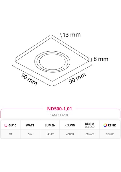 Sıva Altı Cam Spot ND500-1 fiyatları