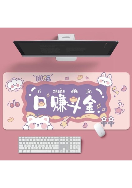 U-800X300X2MM Stili Ins Tarzı Sevimli Pembe Gezegen Tavşan Mouse Pad Oyun Büyük Süper Kawaii Bilgisayar Mat Kaymaz Klavye Pedi Ev Ofis Masaüstü Mat (Yurt Dışından)