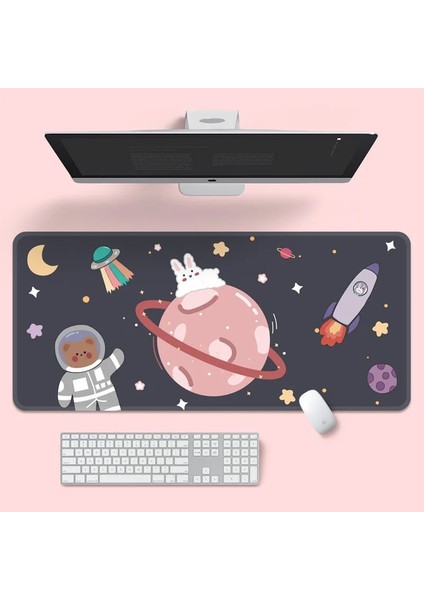 U-800X300X2MM Stili Ins Tarzı Sevimli Pembe Gezegen Tavşan Mouse Pad Oyun Büyük Süper Kawaii Bilgisayar Mat Kaymaz Klavye Pedi Ev Ofis Masaüstü Mat (Yurt Dışından)