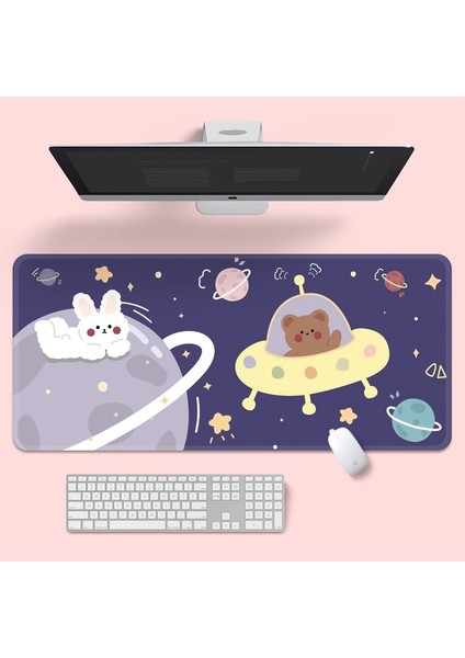 U-800X300X2MM Stili Ins Tarzı Sevimli Pembe Gezegen Tavşan Mouse Pad Oyun Büyük Süper Kawaii Bilgisayar Mat Kaymaz Klavye Pedi Ev Ofis Masaüstü Mat (Yurt Dışından)