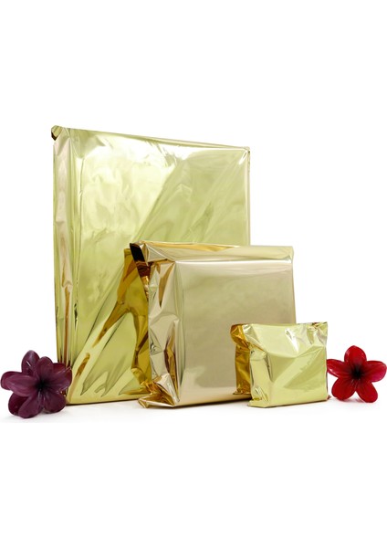 30x45 Gold 50 Adet Yapışkanlı Metalize Hediye Poşeti Metalik Gold Hediye Ambalaj Paketi