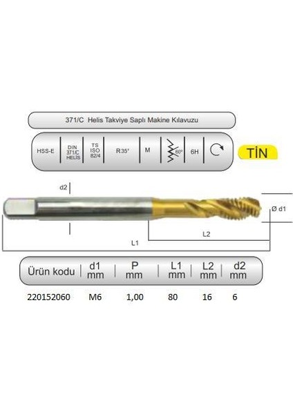 Hsse DIN371/C 35° Helis M6X1 (6h) Tin