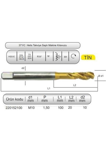 Hsse DIN371/C 35° Helis M10X1,5 (6h) Tin