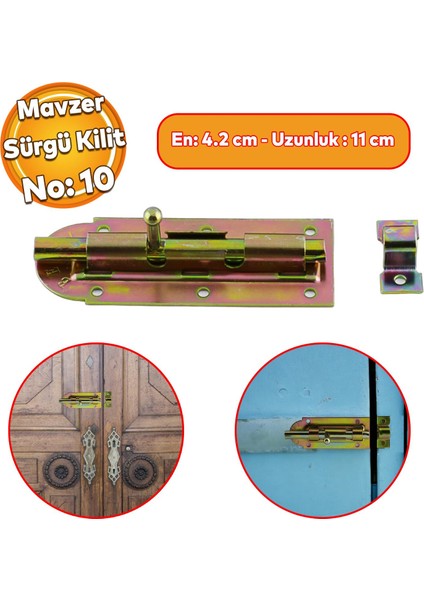 Mavzer Sürgü No:10 Kilit Kadmiyum 42X110 mm Kapı Pencere Emniyet Mandalı Kilidi