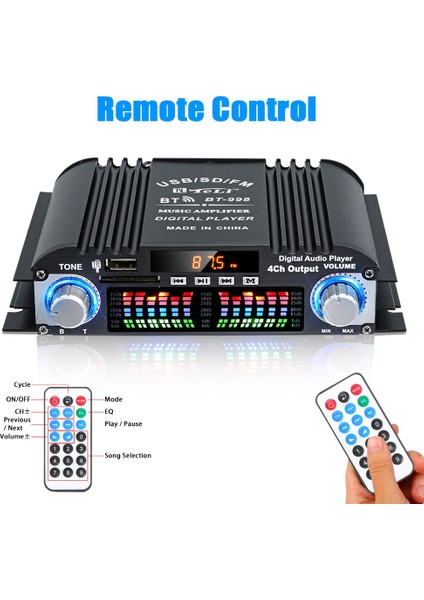 BT-998 Hıfı Dijital Ses Amplifikatörü LCD Ekran Classd Güç Amplificador Bluetooth Radyo Araba Ev Hoparlör Fm USB Sd (Yurt Dışından) fiyatları