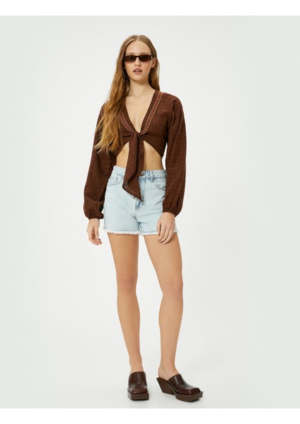 Crop Kimono Önden Bağlamalı Slim Fit Uzun Kollu fiyatları