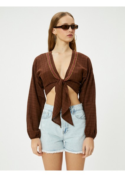 Crop Kimono Önden Bağlamalı Slim Fit Uzun Kollu modelleri