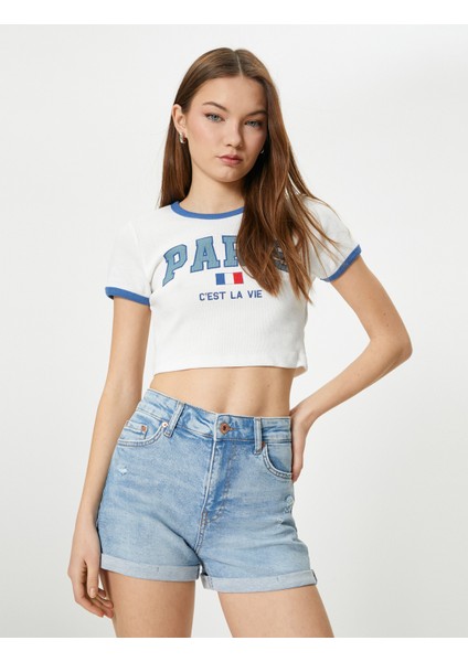 Kot Şort Mini Paçaları Katlamalı Cepli Standart Bel Slim Fit
