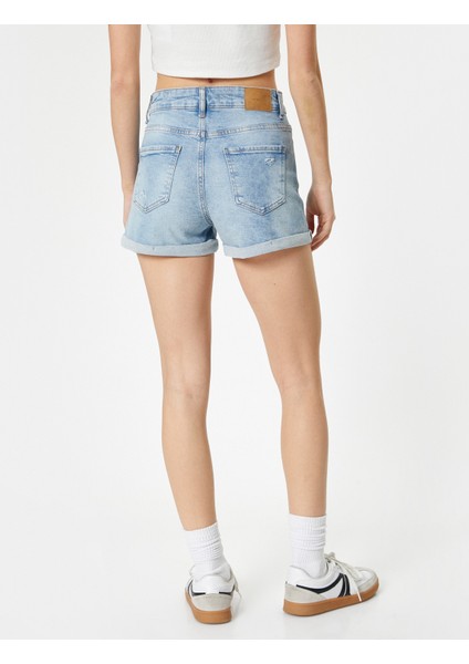 Kot Şort Mini Paçaları Katlamalı Cepli Standart Bel Slim Fit