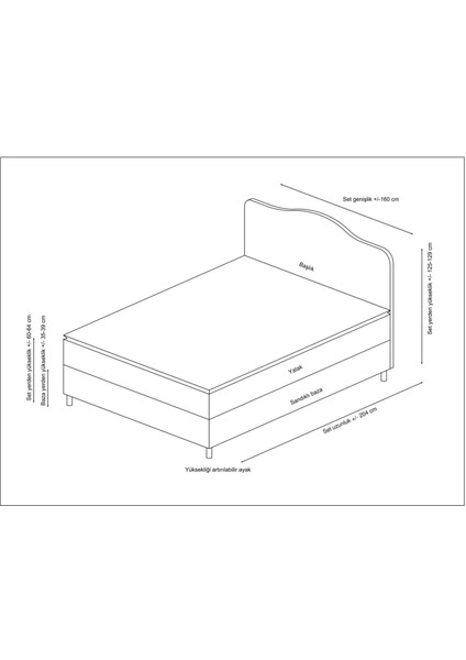 Vassi Baza+Başlık+Yatak GRI140X200