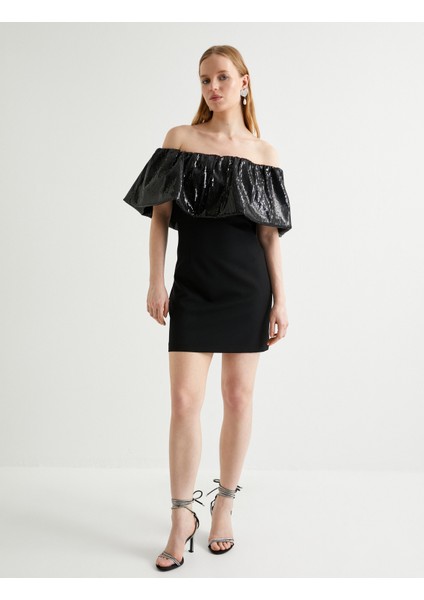 Pullu Payetli Abiye Elbise Omzu Açık Mini Boy Slim Fit modelleri