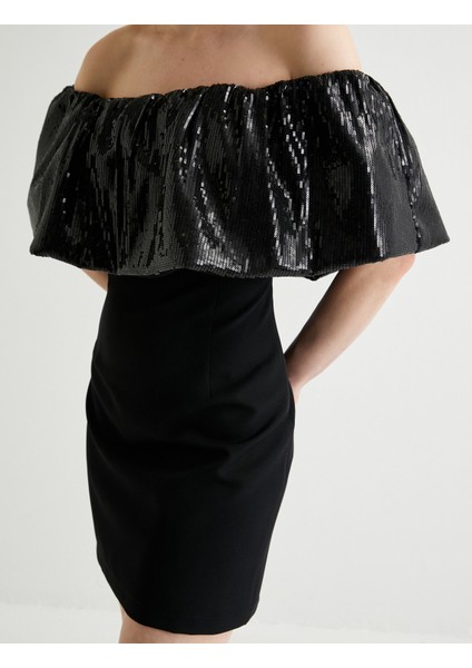 Pullu Payetli Abiye Elbise Omzu Açık Mini Boy Slim Fit indirimleri