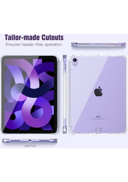 Apple iPad Air 5. Nesil 10.9 (2022) Antishock Köşe Korumalı Şeffaf Shockproof Esnek Kılıf A2588 A2589 A2591 modelleri