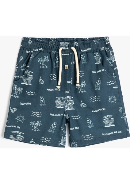 Kısa Şort Cepli Beli Bağlamalı Lastikli Pamuklu