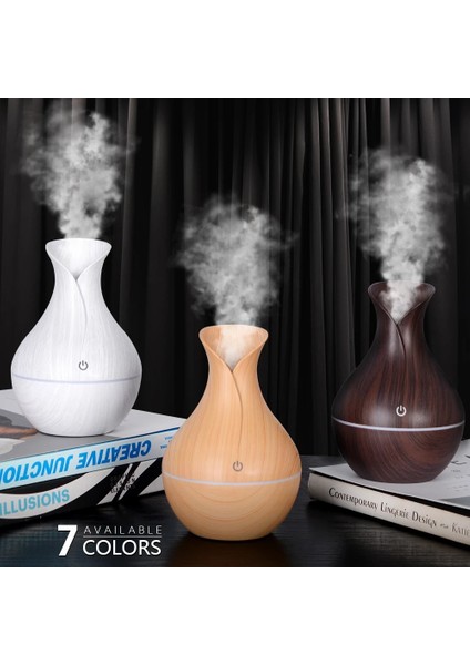 Elektrikli Hava Nemlendirici Uçucu Yağ Difüzörü Ultrasonik 130 ml Ahşap Tahıl Nemlendirici USB Mist Maker LED Işık C (Yurt Dışından)