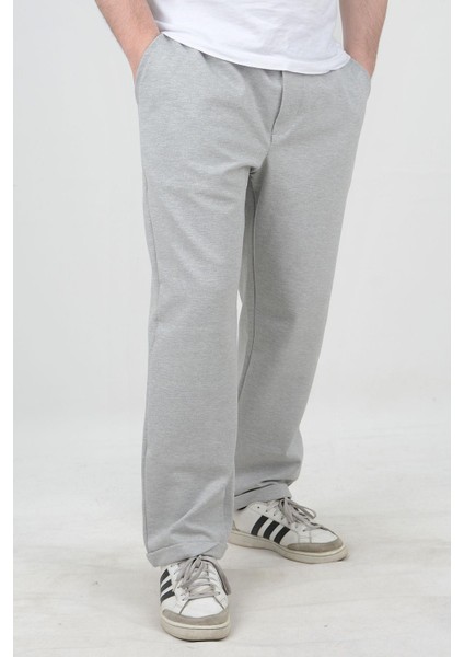 Büyük Beden Erkek Double Paça Beli Lastikli Relax Fit Battal Boy Jogger Pantolon Gri Edw037