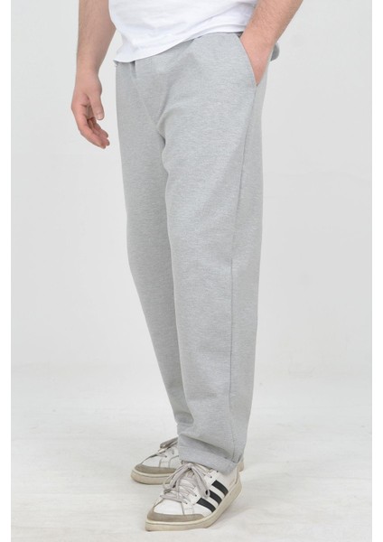 Büyük Beden Erkek Double Paça Beli Lastikli Relax Fit Battal Boy Jogger Pantolon Gri Edw037