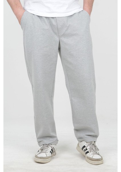 Büyük Beden Erkek Double Paça Beli Lastikli Relax Fit Battal Boy Jogger Pantolon Gri Edw037