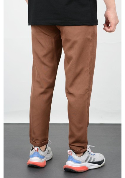 Erkek Slim Fit Beli Lastikli Double Paça Jogger Pantolon Kahverengi EDW073 modelleri
