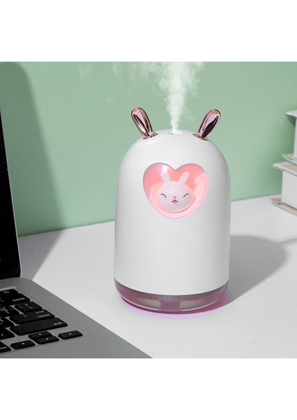 USB Nemlendirici 300 ml Sevimli Hayvan Ultrasonik Serin Mist Hava Yağ Difüzörü Romantik Renkli LED Lamba Humidificador, Beyaz (Yurt Dışından)