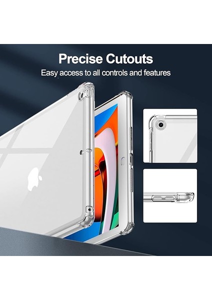 Apple iPad 8. Nesil 10.2 (2020) Antishock Köşe Korumalı Şeffaf Shockproof Esnek Kılıf ve Ekran Koruyucu A2270 A2428 A2429 A2430