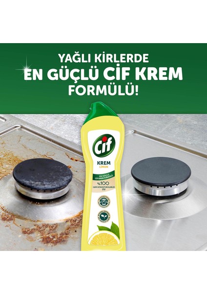 Krem Yüzey Temizleyici Limon Kokulu Klor Boya Fosfat Paraben İçermez 750 ML x3