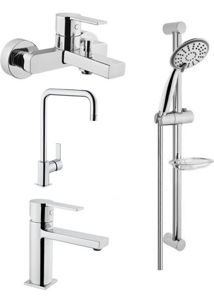 Flo S Banyo + Eviye + Lavabo Bataryası + Artema Slim 3f Sürgülü Duş Seti