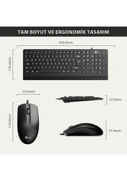 CM103 USB Kablolu Türkçe Q Klavye & Mouse Set Siyah