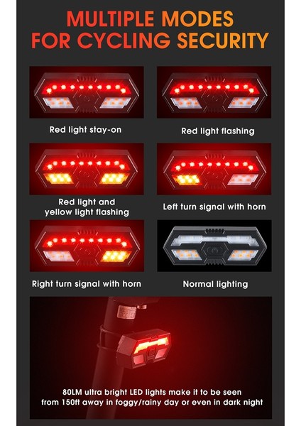 Yeni Bisiklet Dönüş Sinyalleri Uzaktan Kumanda Bisiklet Yön Göstergesi LED Arka Işık Bisiklet Arka Lambası Boynuz ile (Yurt Dışından) indirimleri