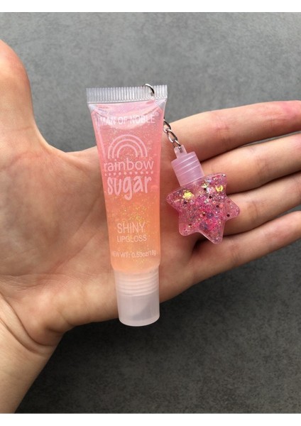 Gökkuşağı Dudak Parlatıcısı Yıldızlı 2’Li Rainbow Sugar Shiny Lip Gloss Lip Balm Glitter