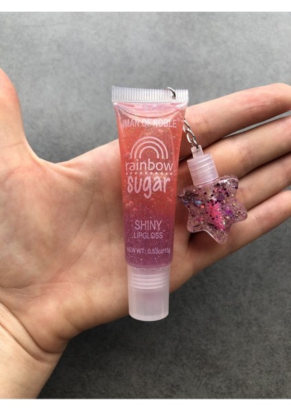 Gökkuşağı Dudak Parlatıcısı Yıldızlı 2’Li Rainbow Sugar Shiny Lip Gloss Lip Balm Glitter