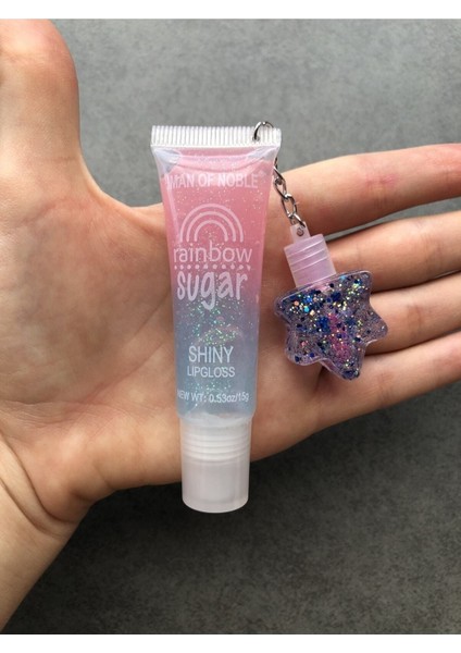 Gökkuşağı Dudak Parlatıcısı Yıldızlı 2’Li Rainbow Sugar Shiny Lip Gloss Lip Balm Glitter