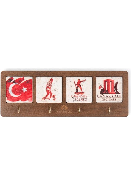 Çanakkale Serisi 4'lü Traverten Dekoratif Askılık