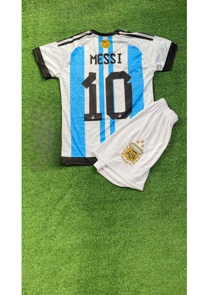 Arjantin Milli Takım Messi Çocuk Beyaz Şortlu T-Shirt Halı Saha Forması