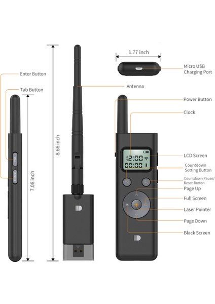 Kablosuz Powerpoint Sunumu Ppt Pointer Clicker Presenter LCD Ekran Yeşil Işık Rf Uzaktan Kumanda 300M Mesafe (Yurt Dışından)