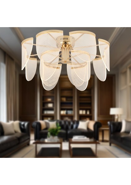 Janne 12 Li Gold Kaplama 48 Watt 3 Renkli Ledli Modern Tasarım Oturma Odası Salon LED Avize