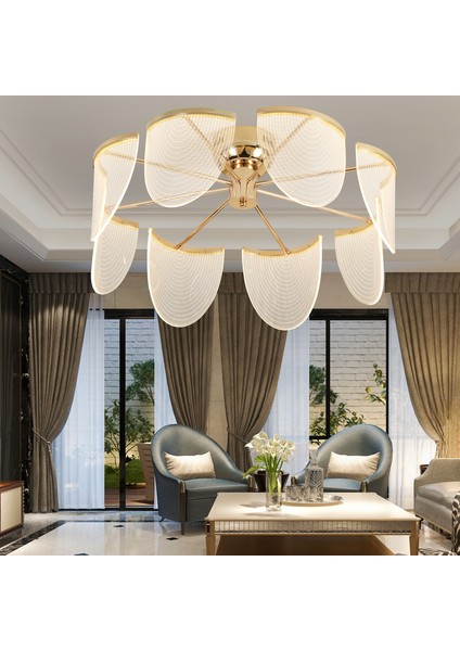 Janne 8 Li Gold Kaplama 26 Watt 3 Renkli Ledli Modern Tasarım Oturma Odası Salon LED Avize