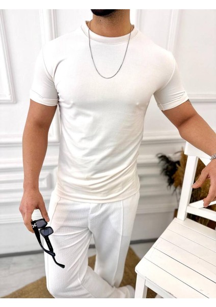 T-Shirt Slim Fit T-Shirt Dar Kesim Kadife T-Shirt