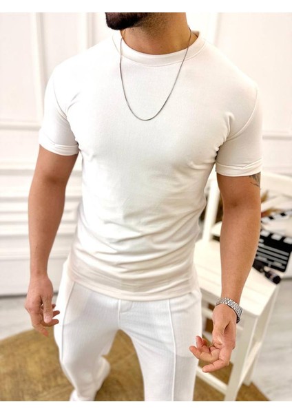 T-Shirt Slim Fit T-Shirt Dar Kesim Kadife T-Shirt