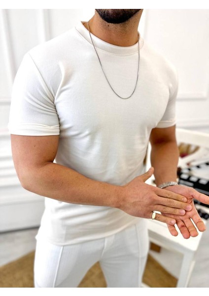 T-Shirt Slim Fit T-Shirt Dar Kesim Kadife T-Shirt