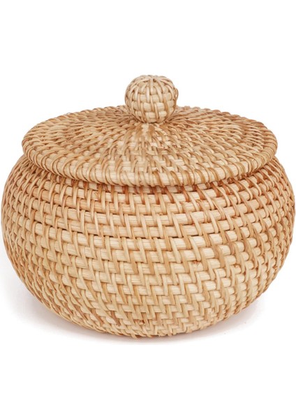 Kapaklı Rattan Yuvarlak Sepet, Kapaklı Rattan Saklama Sepeti, Masa Rafı Için Ekmek Yemek Sepeti Meyve Aperatifleri Sepeti (Yurt Dışından)