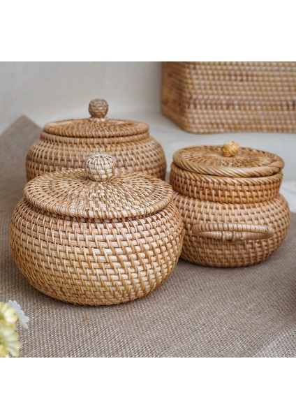 Kapaklı Rattan Yuvarlak Sepet, Kapaklı Rattan Saklama Sepeti, Masa Rafı Için Ekmek Yemek Sepeti Meyve Aperatifleri Sepeti (Yurt Dışından) fiyatları