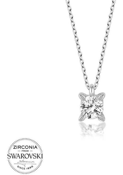 Swarovski Taşlı Gümüş Tektaş Bayan Kolye