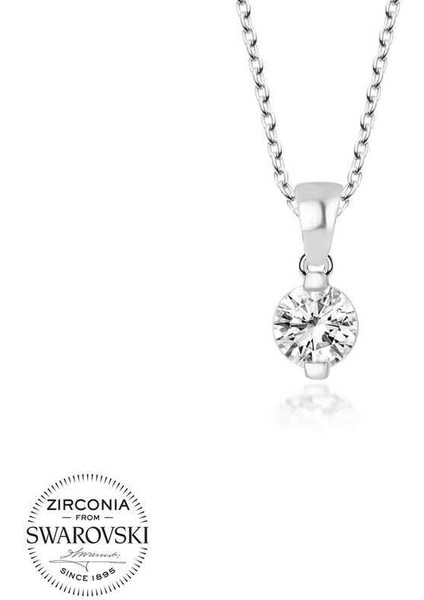 Swarovski Taşlı Gümüş Tektaş Bayan Kolye