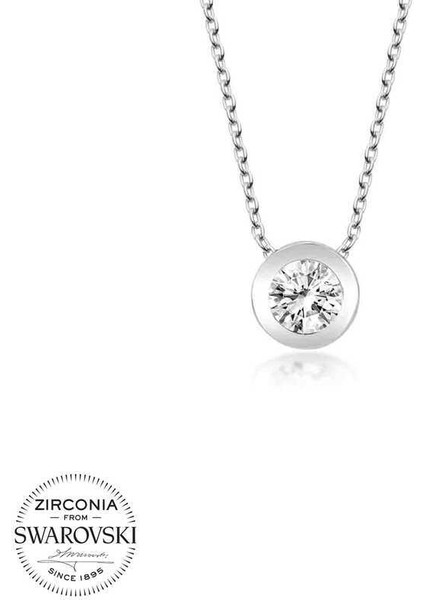 Swarovski Taşlı Gümüş Çember Tektaş Bayan Kolye