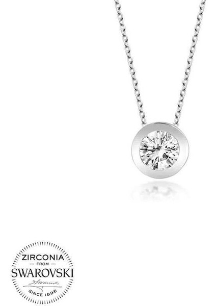 Swarovski Taşlı Gümüş Tektaş Bayan Kolye