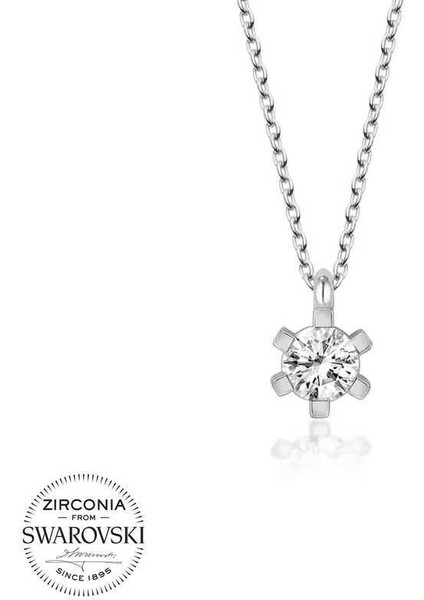 Swarovski Taşlı Gümüş Tektaş Bayan Kolye